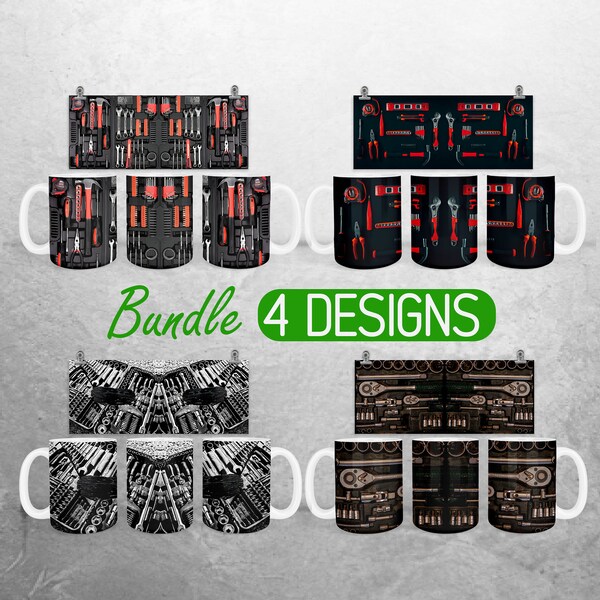 Mechanic Tool Box 11oz and 15oz Mug Sublimation Design Tool Box Mug Wrap PNG Mechanic Men Mug Wrap Designs Tools Full Mug Wrap Bundle Cup