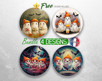 Cute Ghost Halloween Car Coaster PNG Bundle Bougie ghost Pumpkin Coaster Png Sublimation  Spooky Season Round Coasters PNG Designs