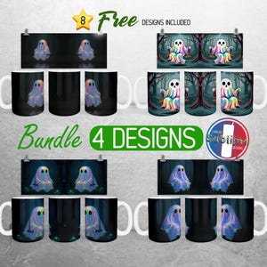 Irisdescent Halloween Ghost Mug Wrap Bundle Ghost in the Swing Mug PNG Design Trendy Spooky Season Full Mug Wrap |11oz Mug Sublimation