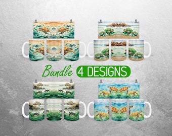 Sea Turtle  11oz and 15oz Mug Sublimation Design Ocean Sea Turtle Mug Wrap PNG Beach Mug Wrap Designs Sea Full Mug Wrap Bundle Coffe Cup PNG