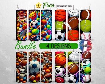 Sports Tumbler Wrap 20oz Bundle Sports Balls Tumbler PNG 20oz Soccer Football Baseball Tumbler Design 20oz | Sublimation Designs
