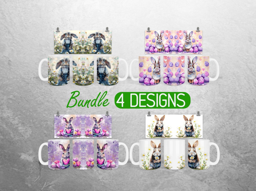 Easter Bunny Mug Wrap PNG Easter Eggs 11oz and 15oz Mug Sublimation ...