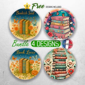 Book Lover Car Coaster PNG Bundle Bookish Reading Coaster Sublimation Designs Reader Library BookTok Coaster Designs