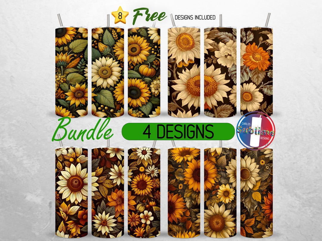 Seamless Fall Tumbler Wrap Bundle Sunflower 20oz Tumbler PNG Cozy Fall ...