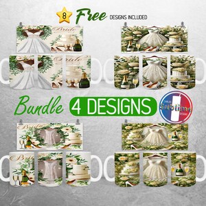 Ensemble de tasses d'emballage pour mariage, future mariée Mug, décoration de jardin de printemps, design PNG | Sublimation de tasses de 11 oz et 15 oz