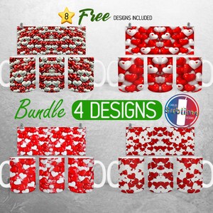 3D Valentines Day Hearts Mug Wrap Bundle Valentine Hearts Mug PNG Design Love Cupid Full Mug Wrap | 11oz and 15oz Mug Sublimation