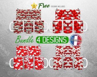 3D Valentinstag Herzen Mug Wrap Bundle Valentinstag Herzen Becher PNG Design Liebe Amor Voll Mug Wrap | 11 Unzen und 15 Unzen Becher Sublimation