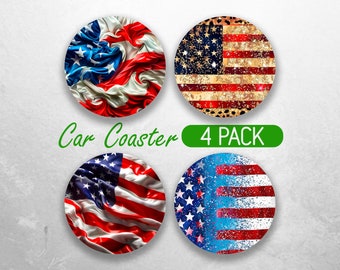 3D amerikanische Flagge Auto Untersetzer PNG USA Flagge 4. Juli Auto Untersetzer Sublimationsentwürfe Patriotische Auto Untersetzer Designs Auto Untersetzer Bündel