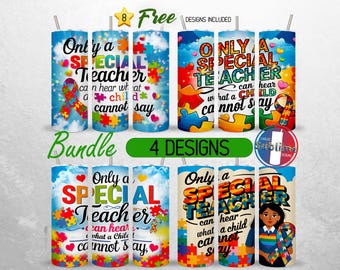 Teacher Autism Tumbler Wrap 20oz Bundle Autism Awareness Tumbler PNG 20oz Autism Special Teacher Tumbler Sublimation Design 20oz Skinny