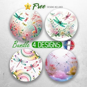Beautiful Dragonfly Car Coaster PNG Bundle Flowers and Dragonflies Car Coaster Sublimation Designs Pink Teal Wildflower Car Coaster Designs