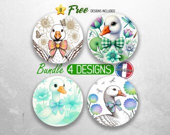 Cute Floral Goose Car Coaster PNG Bundle Coquette Bow Geese Car Coaster Sublimation Designs Flower Baby Goose Car Coaster Designs