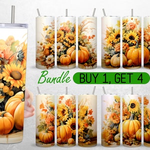 Pumpkin Fall Tumbler Wrap Pumpkin Tumbler Png Designs Autumn Flowers Tumbler Png bundle  Sublimation + FREE Tumbler Designs 20 oz Tumbler