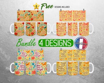 Embroidery Daily Affirmation Mug Wrap Bundle Positive Affirmation Mug PNG Design Self Love Inspirational Full Mug Wrap | Mug Sublimation