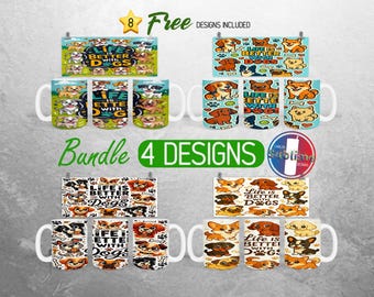 Life is Better with Dogs Mug Wrap Bundle Dog Lover Mug PNG Design Dog Paw Dog Mom Full Mug Wrap | 11oz and 15oz Mug Sublimation