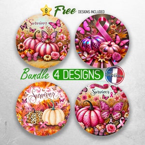Awareness Cancer Survivor Car Coaster PNG Bundle Pink Pumpkin Ribbon Coaster Png Sublimation Breast Cancer  Round Coasters PNG Designs