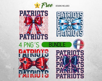 Patriots School Team Mascot Bow Shirt PNG, Red, White, and Blue Team Football, Cheer, School Spirit, Game Day, Sport Mom Shirt Sublimation