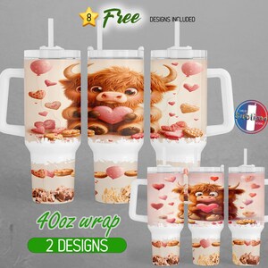 40oz Highland Cow Valentine Tumbler Wrap 40oz Baby Highland Cow 40oz Tumbler PNG Valentines Day Cookie 40oz Tumbler Design | Sublimation