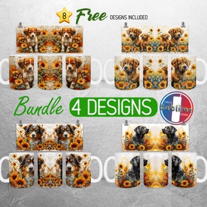 Boho Dog Mug Wrap PNG Bundle Baby Dog and Mom 11oz and 15oz Mug Sublimation Design Flower Floral Dog Mug Wrap Designs Full Mug Wrap
