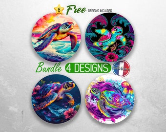 Sea Turtle Car Coaster PNG Bundle Ocean Beach Coaster Png Sublimation Hibiscus Tropical Round Coasters PNG Designs Sublimation
