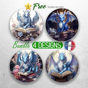 Book Dragon Car Coaster PNG Bundle Reading Book Lover Car Coaster Sublimation Designs Fantasy Book Car Coaster Designs