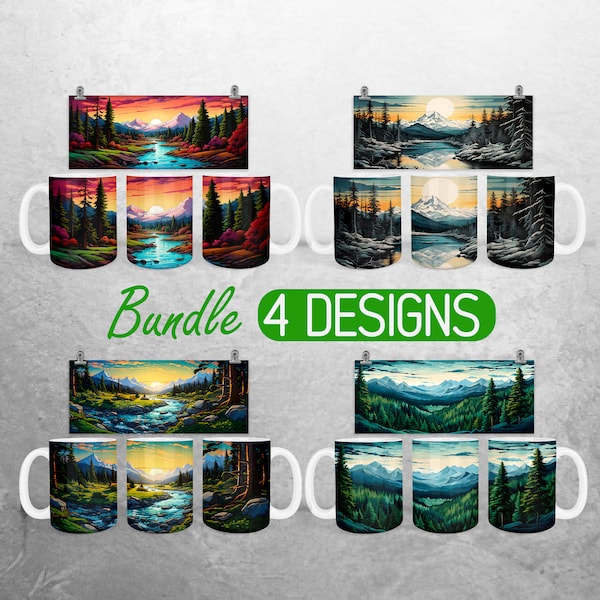 11oz and 15oz Mug Sublimation Design Mountain Mug Wrap PNG Hiking Outdoor Mug Wrap Designs Adventure Awaits Full Mug Wrap Bundle Coffe Cup