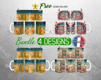 Book Lover Mug Wrap Bundle Bookish Reading Mug PNG Design Reader Library BookTok Full Mug Wrap | 11oz and 15oz Mug Sublimation