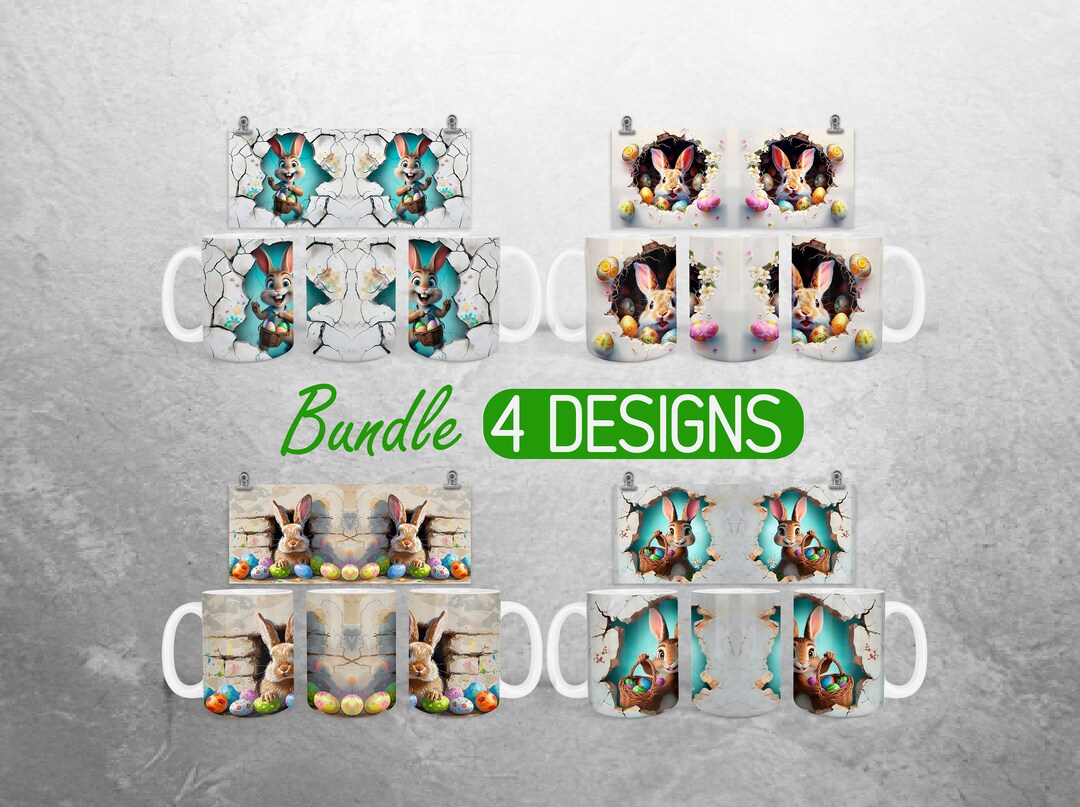 3D Easter Bunny Mug Wrap PNG Easter Eggs 11oz and 15oz Mug Sublimation ...