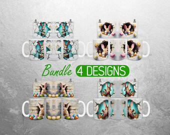 3D paashaas mok wrap PNG paaseieren 11oz en 15oz mok sublimatie ontwerp konijn gat in muur mok wrap ontwerpen volledige mok wrap bundel beker