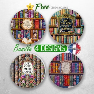 Book Lover Car Coaster PNG Bundle Just One More Chapter Coaster Png Sublimation Reading Round Coasters PNG Librarian Coasters Designs