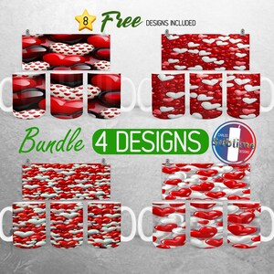 3D Valentines Day Hearts Mug Wrap Bundle Valentine Hearts Mug PNG Design Love Cupid Full Mug Wrap | 11oz and 15oz Mug Sublimation