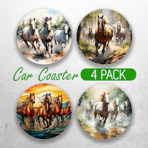 Wild Horse Car Coaster PNG Country Western Car Coaster Sublimation Designs Mustang Cowboy Car Coaster Designs Car Coasters Bundle