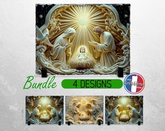 3D Nativity Scene Slate PNG 3D Nativity Slate File Bundle Sublimation Designs Mary Joseph Jesus PNG for Slate | Dye Rectangle Slate Png