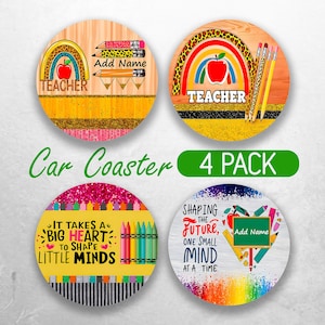 School Teacher Car Coaster PNG Personalized Teacher Car Coaster Sublimation Designs Teacher Appreciation Car Coasters Bundle PNG
