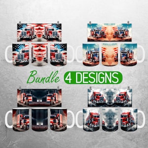 Semi Truck Mug Wrap PNG USA Flag Truck Driver 11oz and 15oz Mug Sublimation Design Trucker Mug Wrap Designs Full Mug Wrap Bundle Cup PNG