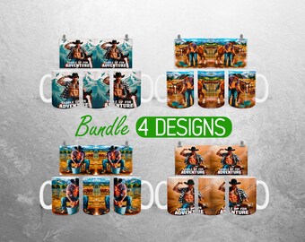 Envoltura de taza occidental PNG Diseño de sublimación de taza de vaquero de campo de 11 oz y 15 oz Diseños de envoltura de taza de mujer vaquera Paquete de envoltura de taza completa Taza PNG