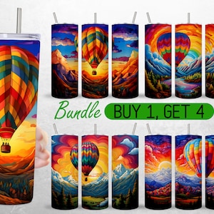 Hot Air Balloon Tumbler Wrap Sunset Colorful Tumbler PNG Rainbow Tumbler Wrap Bundle Sublimation + 18 FREE Tumbler Designs 20oz Tumbler Wrap