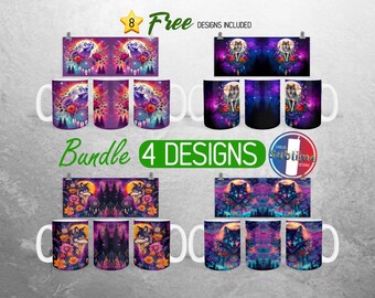 Wolf Boho Dreamcatcher Mug Wrap Bundle Floral Wolf Mug PNG Design Full Moon Dreamcatcher Mug Wrap | 11oz and 15oz Mug Sublimation