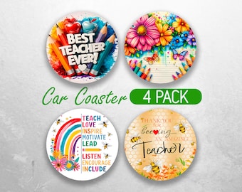 Sous-verre de voiture de professeur d'école PNG Dessous de verre de voiture de professeur d'abeilles dessins par sublimation Ensemble de sous-verres de voiture PNG d'appréciation du professeur