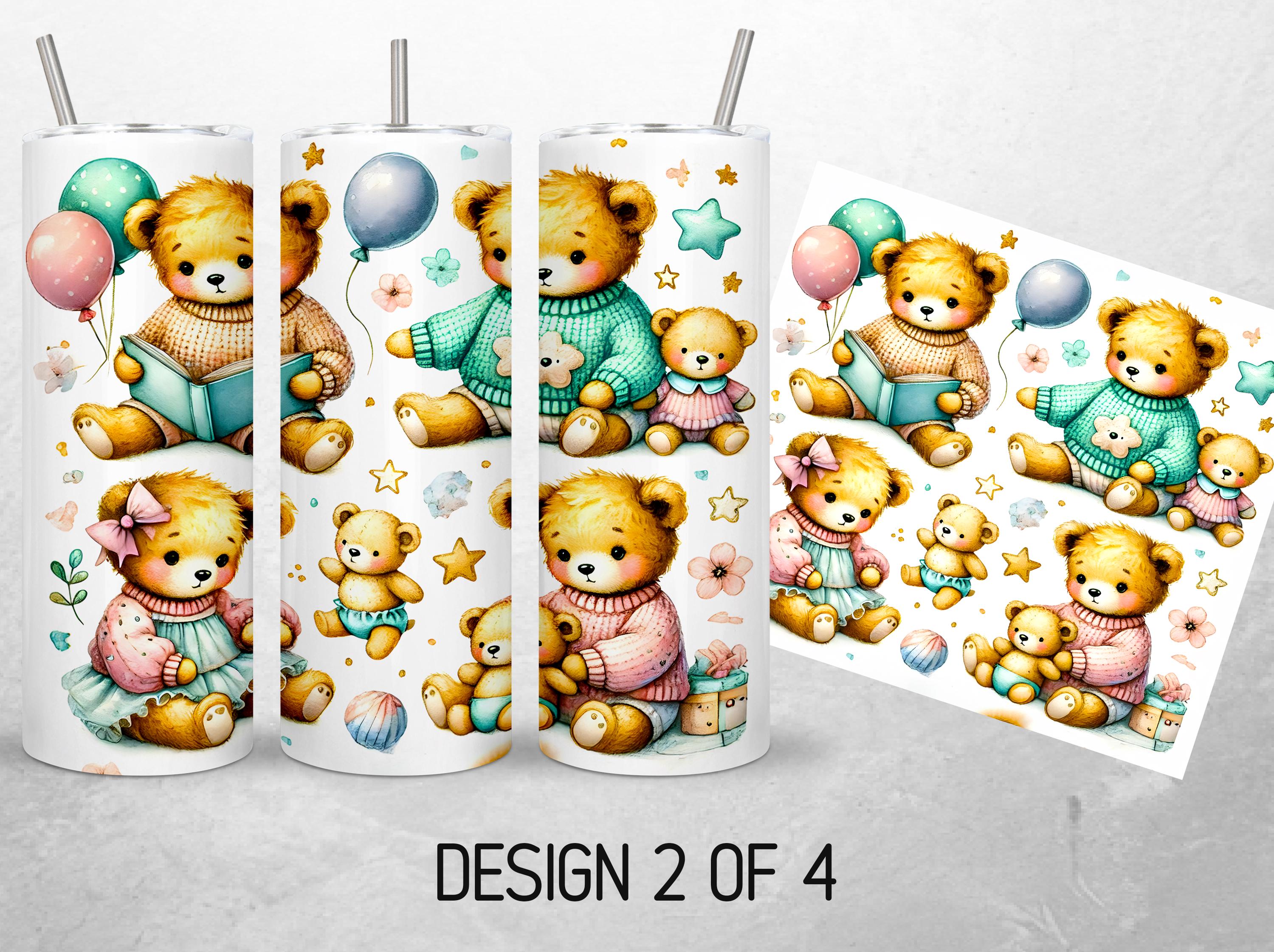Watecolor Teddy Bear Tumbler Wrap 20oz Bundle Cute Bear Girl Boy ...