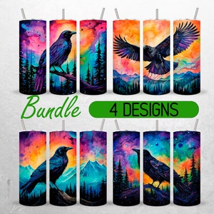 Può includere: Pacchetto di quattro disegni di sublimazione con sfondi in stile acquerello con corvi e alberi. I disegni sono perfetti per creare bicchieri personalizzati, tazze o altri articoli personalizzati.