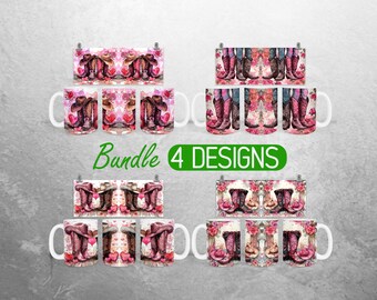 Cowboy Cowgirl Boots Mug Wrap PNG Country Couple 11oz and 15oz Mug Sublimation Design Western Hat Mug Wrap Designs Full Mug Wrap Bundle PNG
