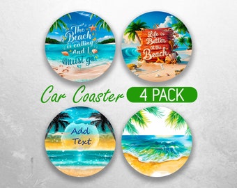 Summer Beach Car Coaster PNG Vacation Summer Car Coaster Sublimation Designs Tropical Ocean Car Coaster Designs Car Coasters Bundle