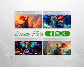 Mythical Dragon License Plate PNG Neon Dragon Books License Plate Design Dragon Castle Car License Plate Sublimation License Plate Bundle