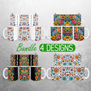 Mexican Floral Mug Wrap PNG Embroidered Flower 11oz and 15oz Mug Sublimation Design Floral Mexican Mug Wrap Designs Full Mug Wrap Bundle PNG
