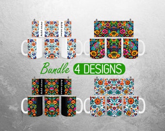 Mexican Floral Mug Wrap PNG Embroidered Flower 11oz and 15oz Mug Sublimation Design Floral Mexican Mug Wrap Designs Full Mug Wrap Bundle PNG