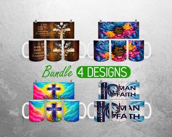 Faith Christian Mug Wrap PNG Bible Verse 11oz and 15oz Mug Sublimation Design Jesus Religious Mug Wrap Designs Full Mug Wrap Bundle Cup PNG
