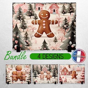 Christmas Gingerbread Slate PNG Holiday Slate File Bundle Designs | Gingerbread Man PNG for Slate | Dye Sublimation Rectangle Slate