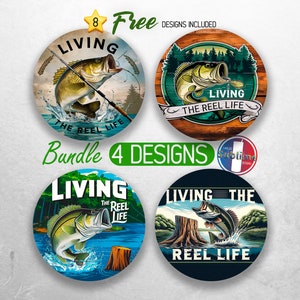 Living the Reel Life Fishing Car Coaster PNG Crappie Fish Car Coaster Sublimation Designs Fisherman Car Coaster Designs Car Coasters Bundle