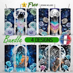 Seamless Leo Zodiac Tumbler Wrap Bundle Celestial 20oz Tumbler PNG Astrology Tumbler Design Women Zodiac 20oz Skinny Tumbler Sublimation