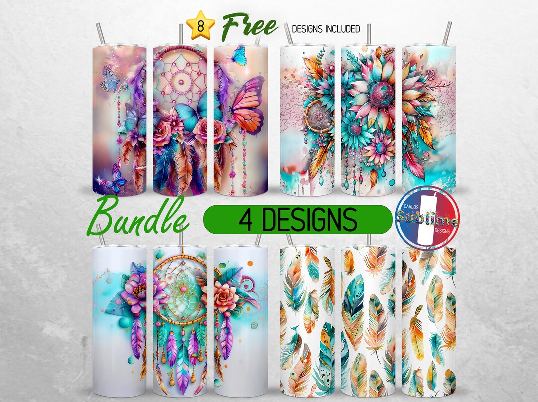 Seamless Boho Dreamcatcher Tumbler Wrap Bundle Boho Flowers 20oz ...